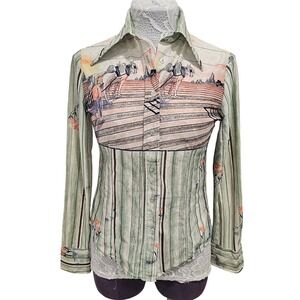 VTG Jonathan Martin California Horse‎ Carriage Print Button Down Shirt